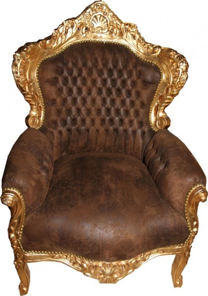 Casa Padrino Barock Sessel Braun Lederoptik / Gold