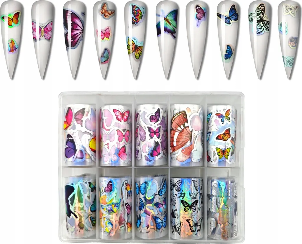 Lotto 10 Rotoli Transfer Foil Farfalle Holo 80cm - Qualità Salone
