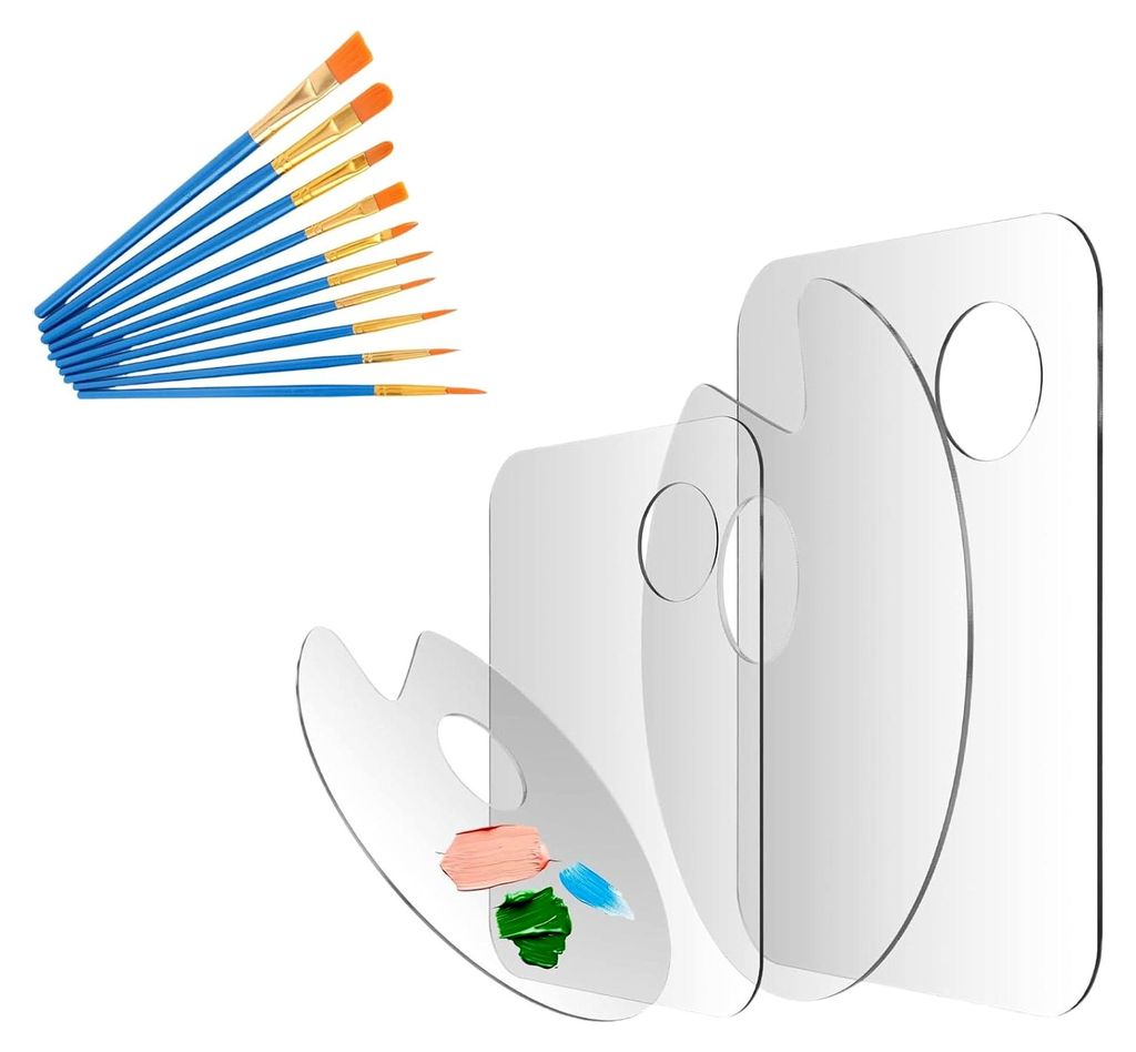 Acryl Malpalette Set mit Pinseln, 10 Stück Künstlerpinsel, für Acryl- und Ölmalerei, Kunstpalette Mischpalette mit Daumenloch