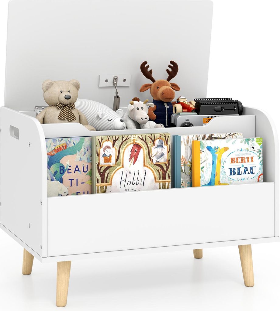 COSTWAY Speelgoedkist met deksel, 2-in-1 houten Productafbeelding 