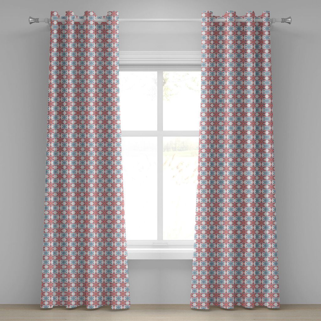 ABAKUHAUS Abstrakt Ösenvorhang, Rhombus-Art-Blumenblatt-bicolor geometrisches Blumengesteck-übersichtliches Design, Dekorative 2-Panel-Fenstervor...