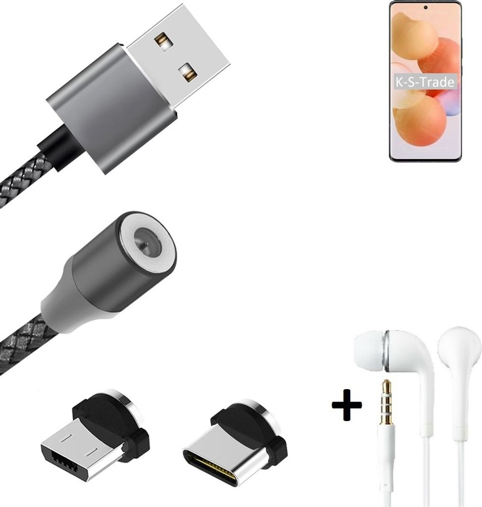K-S-Trade Hochwertiges Magnet-Lade-kabel Sync-Kabel Daten-Kabel + Kopfhörer kompatibel mit Xiaomi Civi mit USB-Typ-C-Anschluss und