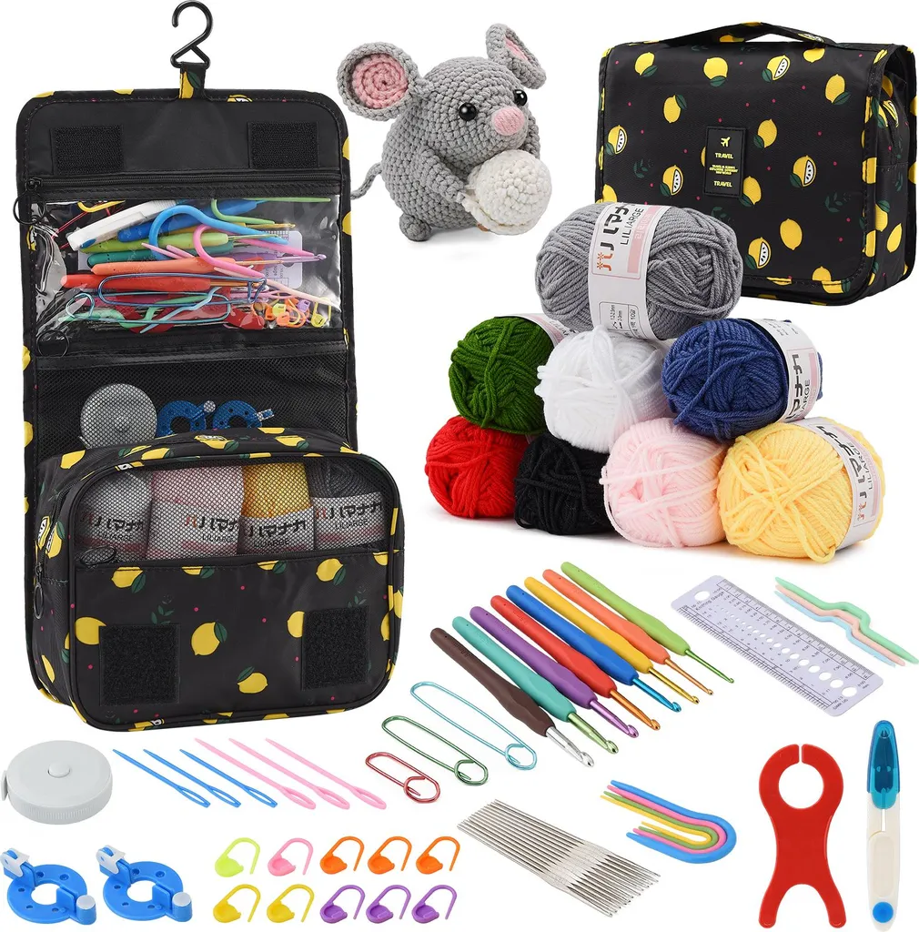 UnboxG Kit de crochet 63 pièces avec étui et crochets ergonomiques DIY