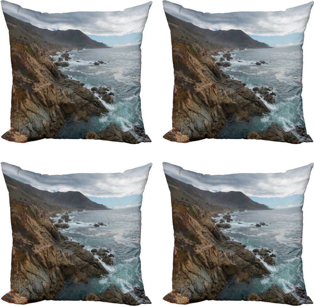ABAKUHAUS Big Sur Kissenbezug Set (4 Stück), Central Bewölkter Himmel, Moderner Doppelseitiger Digitaldruck, 45 cm x 45 cm, Kakao und Blassblau ...