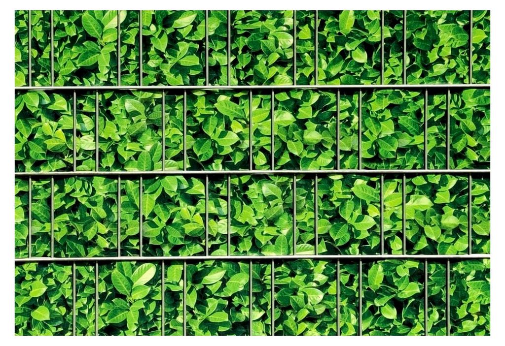 Sichtschutzstreifen in verschiedenen Motiven, beidseitig bedruckt aus Polyester-Filz für Doppelstabmattenzaun - ohne PVC (Kirschlorbeer)