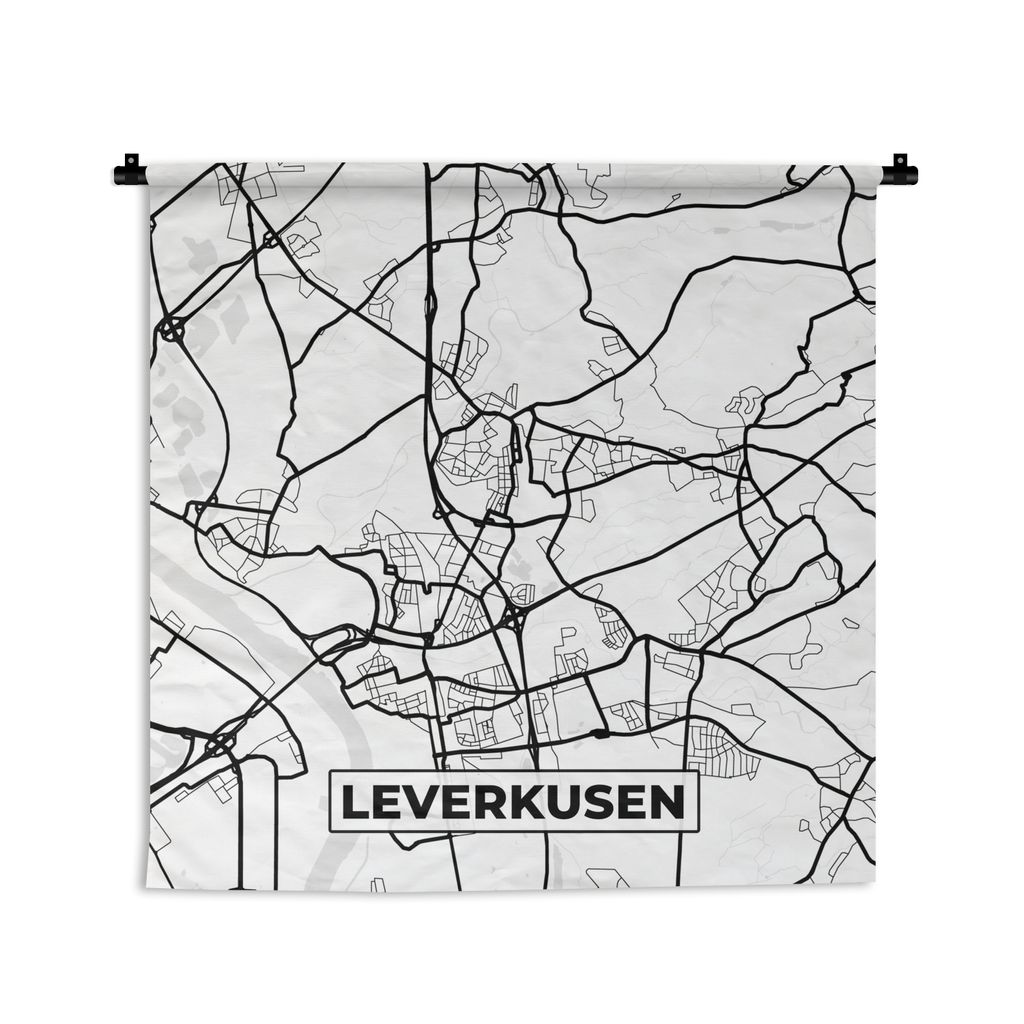 MuchoWow Wandteppich Wandbehang Leverkusen - Stadtplan - Karte 90x90 cm Tapisserie Dekoration Wandtuch - Wandaufhänger