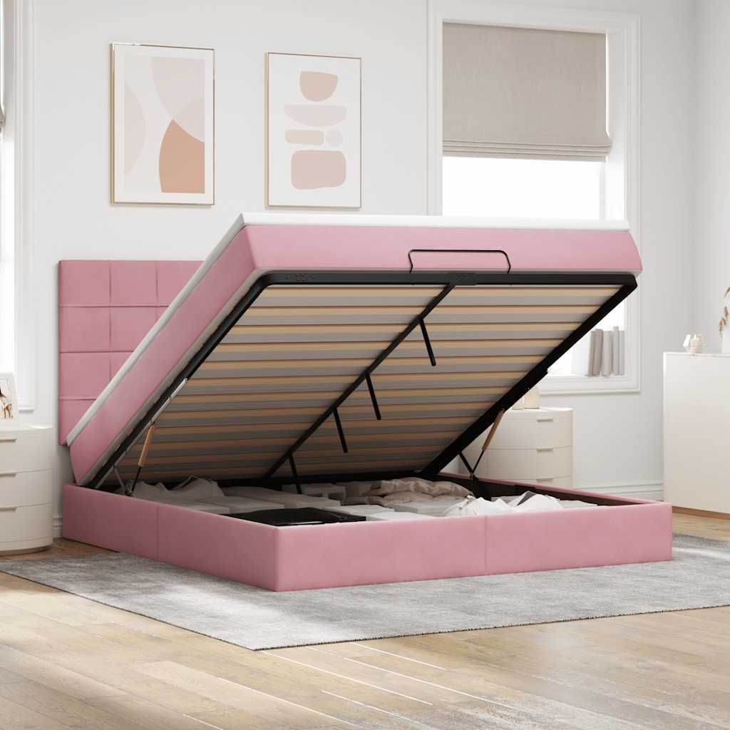 Maison Exclusive - Ottoman-Bett mit Matratzen Rosa 160x200 cm Samt