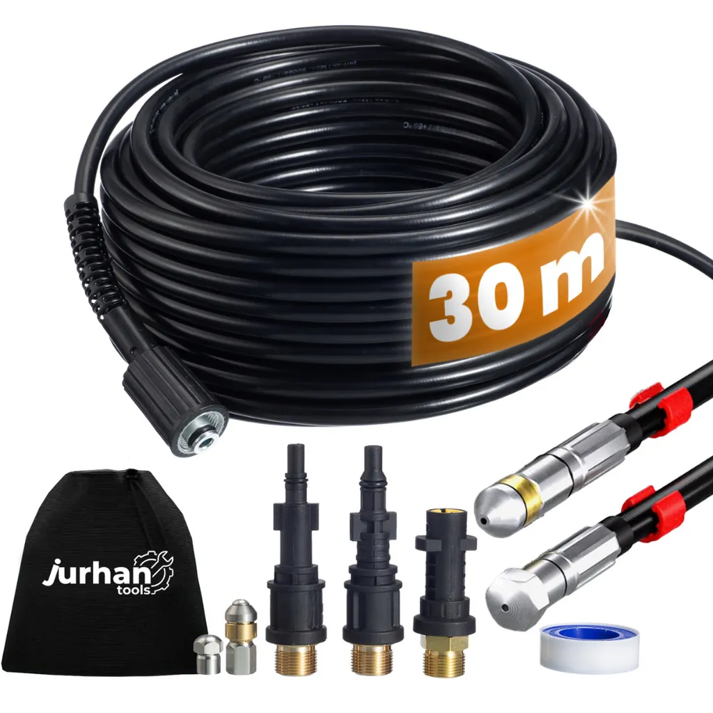 Kit de nettoyage de tuyaux Premium 30m noir pour débouchage efficace