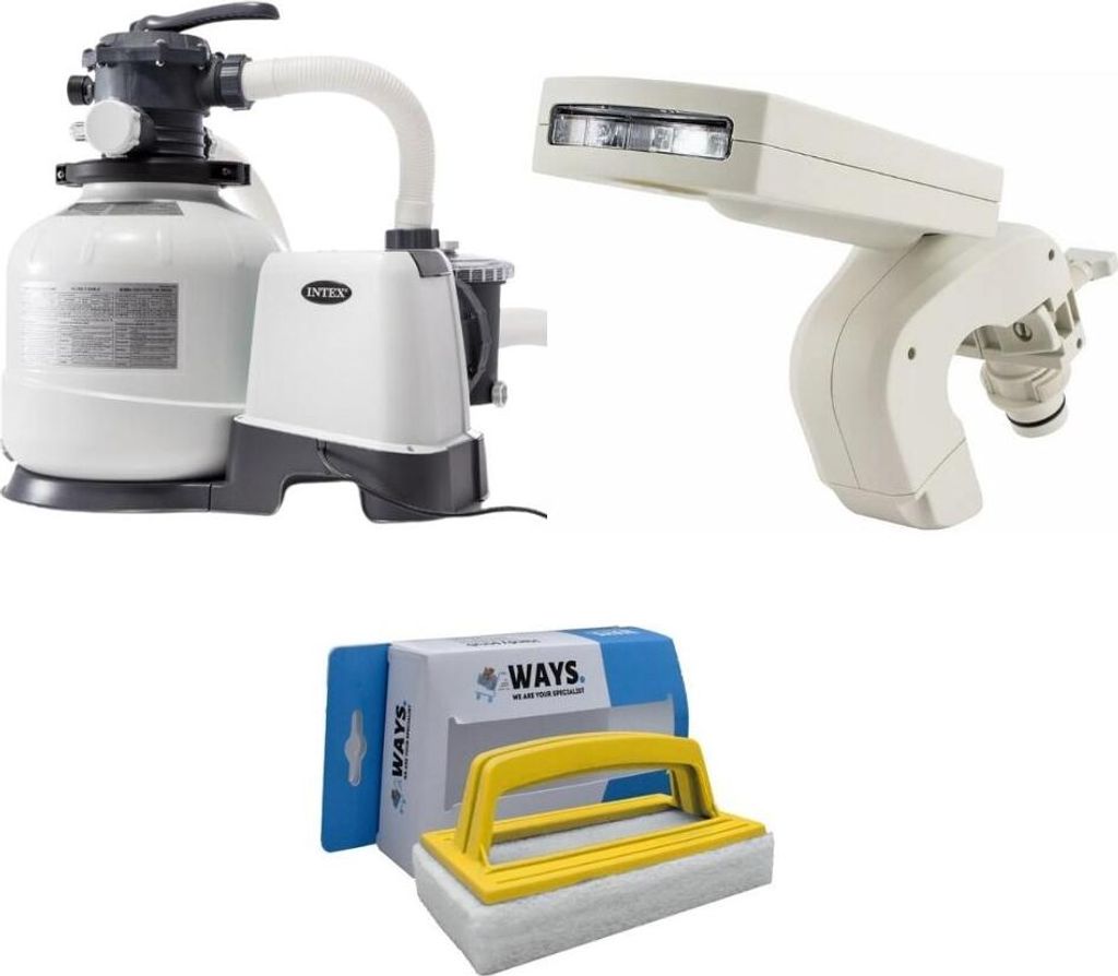 Intex - Wasserfontäne & Sandfilterpumpe 10500 L/u & WAYS Scheuerbürste