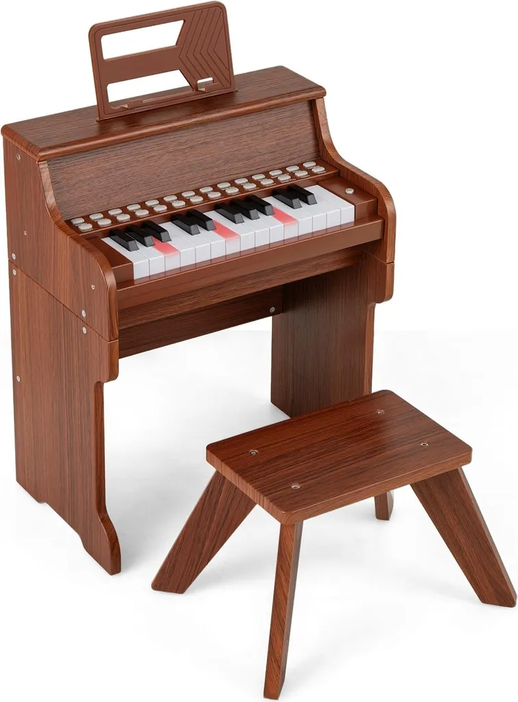 Apprendre le piano facilement : 25 touches enfant avec banc marron