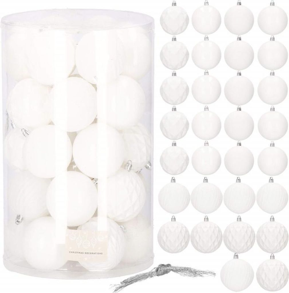 Vánoční baňky bílé mix - 8cm, sada 30ks Obrázek produktu 