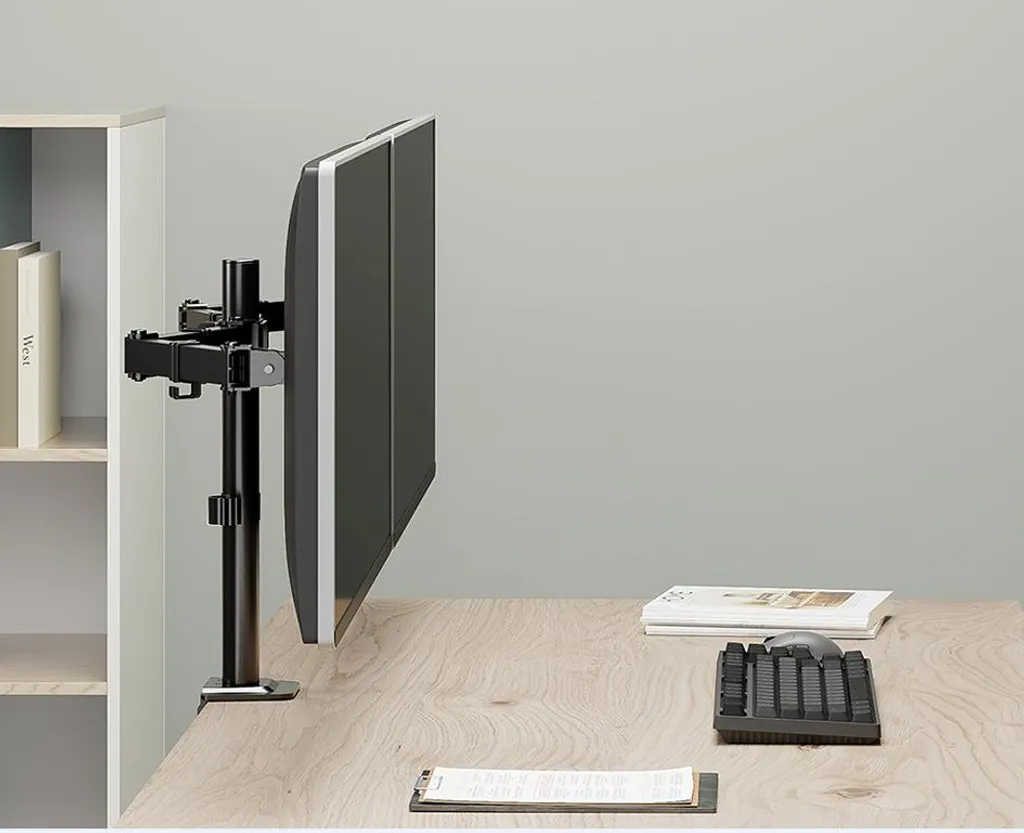 Support double écran LogiLink noir contre les douleurs cervicales au bureau