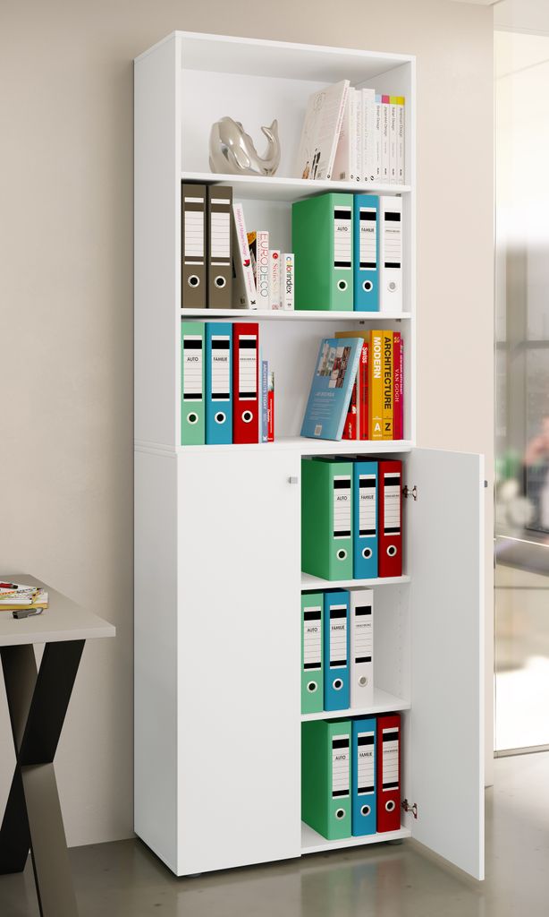 VCM Büroschrank mit 6 Fächern | Büroregal | moderner Aktenschrank mit Drehtüren | Maße ca. H. 220 x B. 70 x T. 40cm – Lona 6-Fach