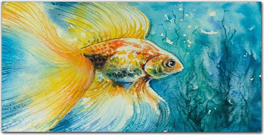 Coloray Bild aus Acryl 140 cm x 70 cm - Dekoration Wohnzimmer Wanddekoration Gehärtetes Acryl Küche Bild auf Acrylglas - Goldfische