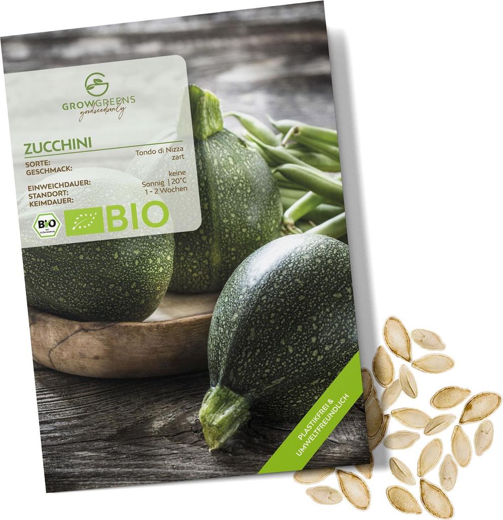 Zucchini Samen Rund (Tondo di Nizza, 5 Korn) - Zucchini Saatgut aus biologischem Anbau ideal für die Anzucht im Garten, Balkon oder Terrasse
