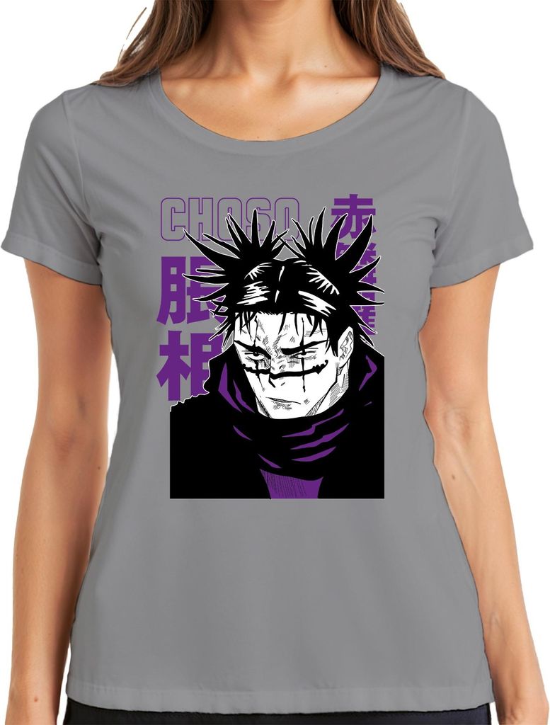 Jujutsu Kaisen Choso Manga Fan Geschenk Anime Ästhetik Japan Y2K Damen T-Shirt, Grau, 3XL