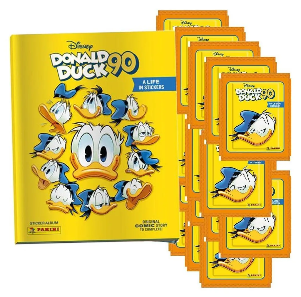 Album Donald Duck 90 Ans Panini et 20 Pochettes de Stickers de Collection