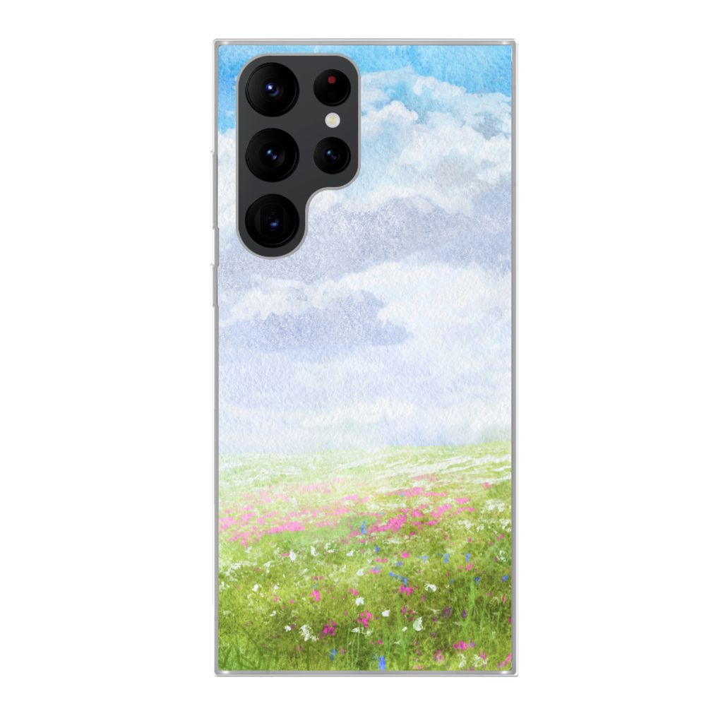 MuchoWow Handyhülle Schutzhülle Hülle für Samsung Galaxy S22 Ultra Aquarell - Blumen - Landschaft Silikon Softcase Handy Hülle - Abbildung