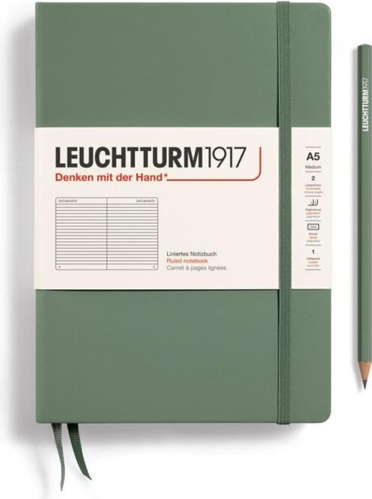 Leuchtturm 365490, Einfarbig, Olive, A5, 251 Blätter, 80 g/m², Liniertes Papier