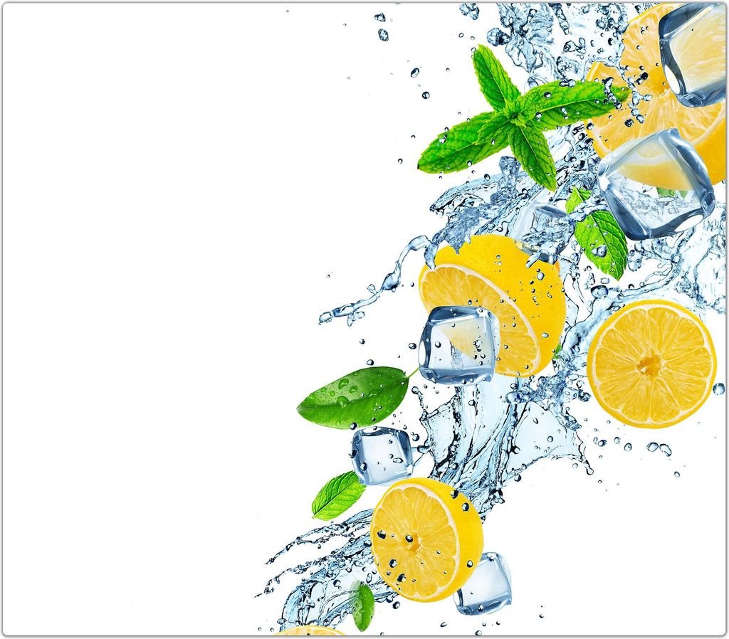 Spritzschutz Herdabdeckplatte Schneidebrett aus Glas Zitronen auf Wasserwelle 1-Teilig (60x52cm)