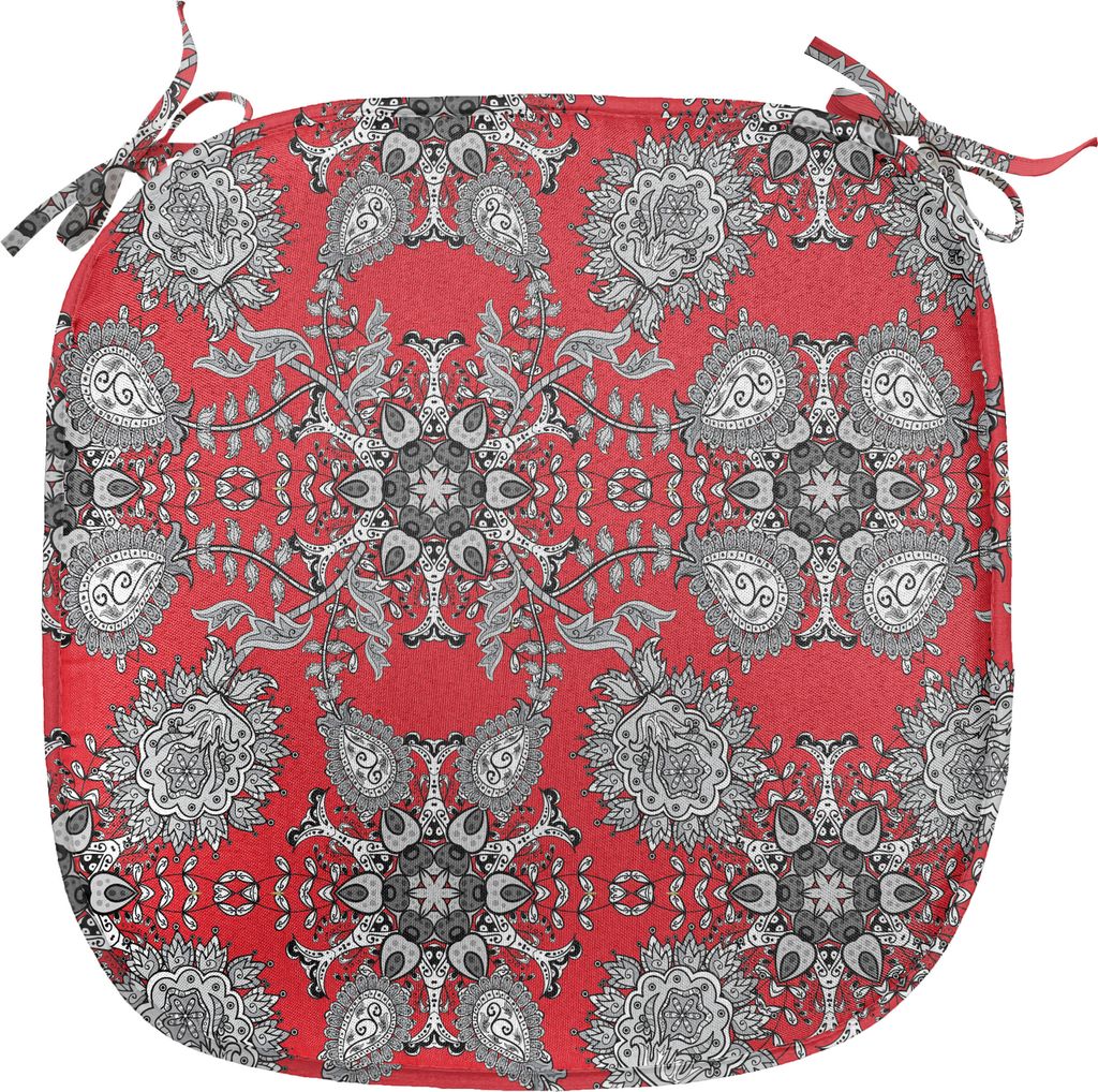 ABAKUHAUS Red Mandala Polster für Esszimmerstühle, Paisley Doodle, Dekoratives wasserfestes Kissen mit Riemen für Küchensitze, 40 cm x 40 cm, S...