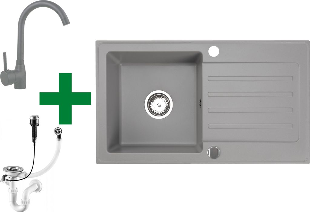 [Granitspüle 76x44 Grau+ Armatur Grau] Hochwertig Produktbild 2