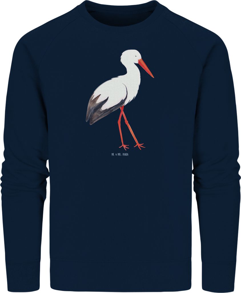 Mr. & Mrs. Panda Baumwoll Pullover Storch Größe S - French Navy - Geschenk, Mütter, Geburt, Schwangerschaft, Störche, Sweater, Sweatshirt, Bio-...