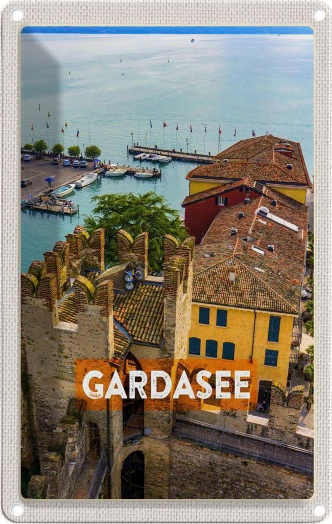 vianmo Blechschild 18x12 cm Gardasee Italien Urlaub Boote Blick auf See Bildmotiv Reisemotiv Abenteuer Reisen