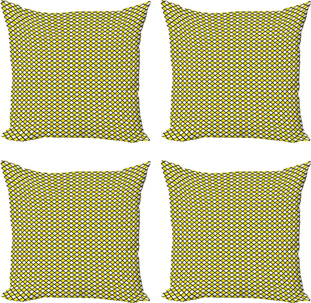 ABAKUHAUS Gelb und Weiß Kissenbezug Set (4 Stück), geometrische Alt, Moderner Doppelseitiger Digitaldruck, 50 cm x 50 cm, Gelb Weiß Schwarz