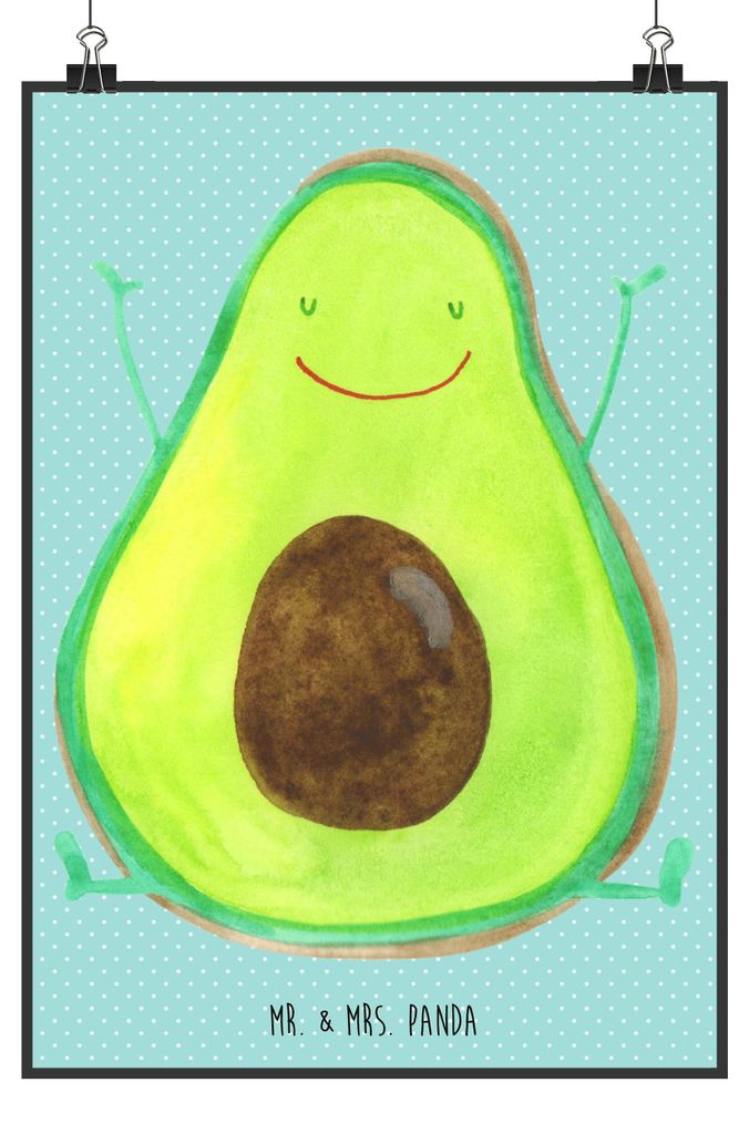 Mr. & Mrs. Panda Bild Avocado Glücklich DIN A2 - Türkis Produktbild 