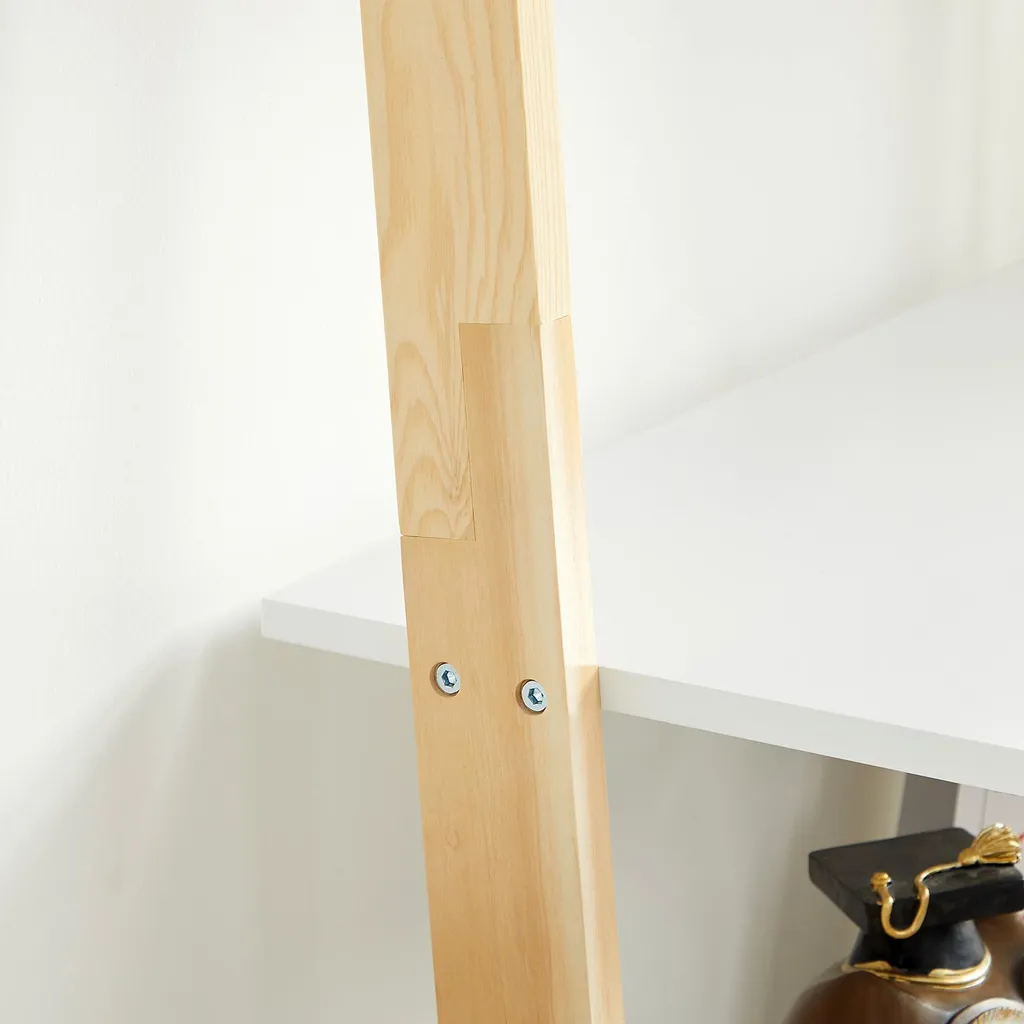 Bibliothèque échelle design 5 tablettes en bois blanc et bois clair - 6