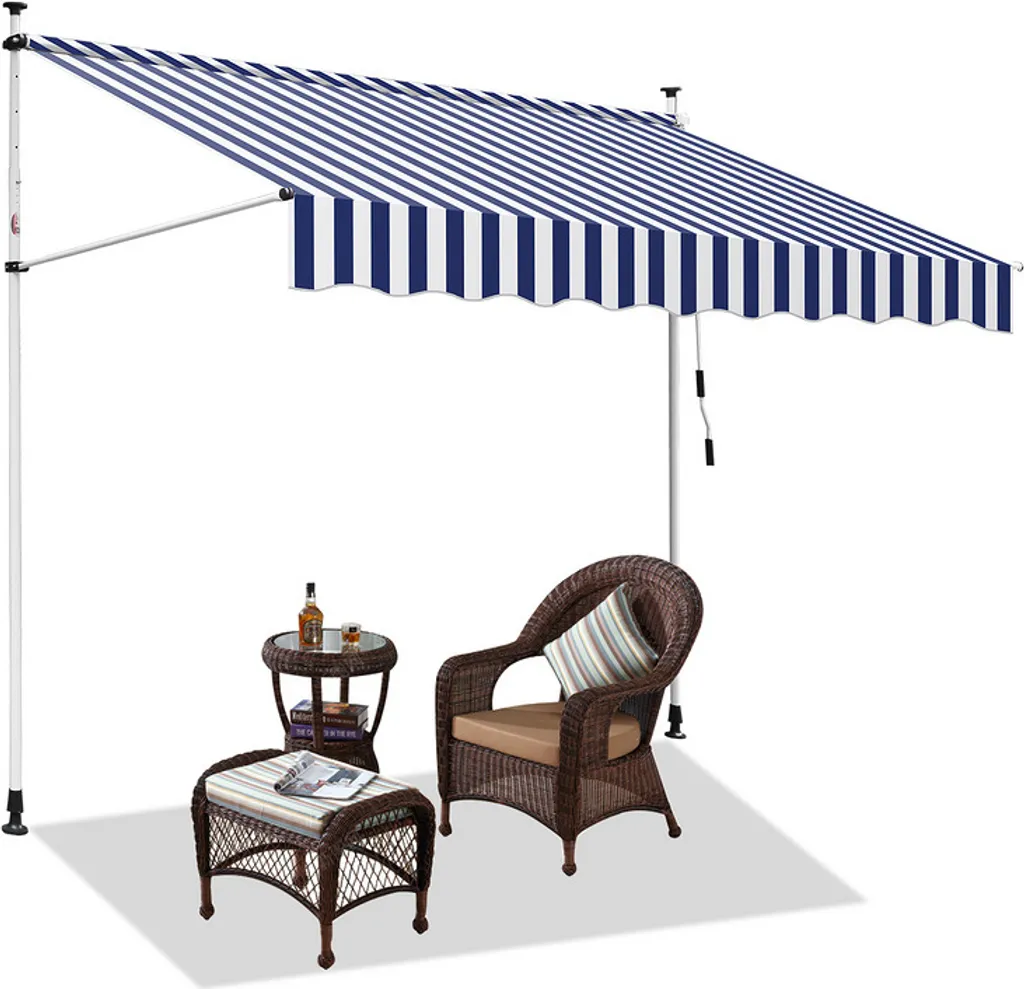 Hengda Tenda da sole Tenda da sole articolata idrorepellente per balcone Tenda da sole per balcone Protezione solare Tenda da sole a morsetto Blu e bianco 4M