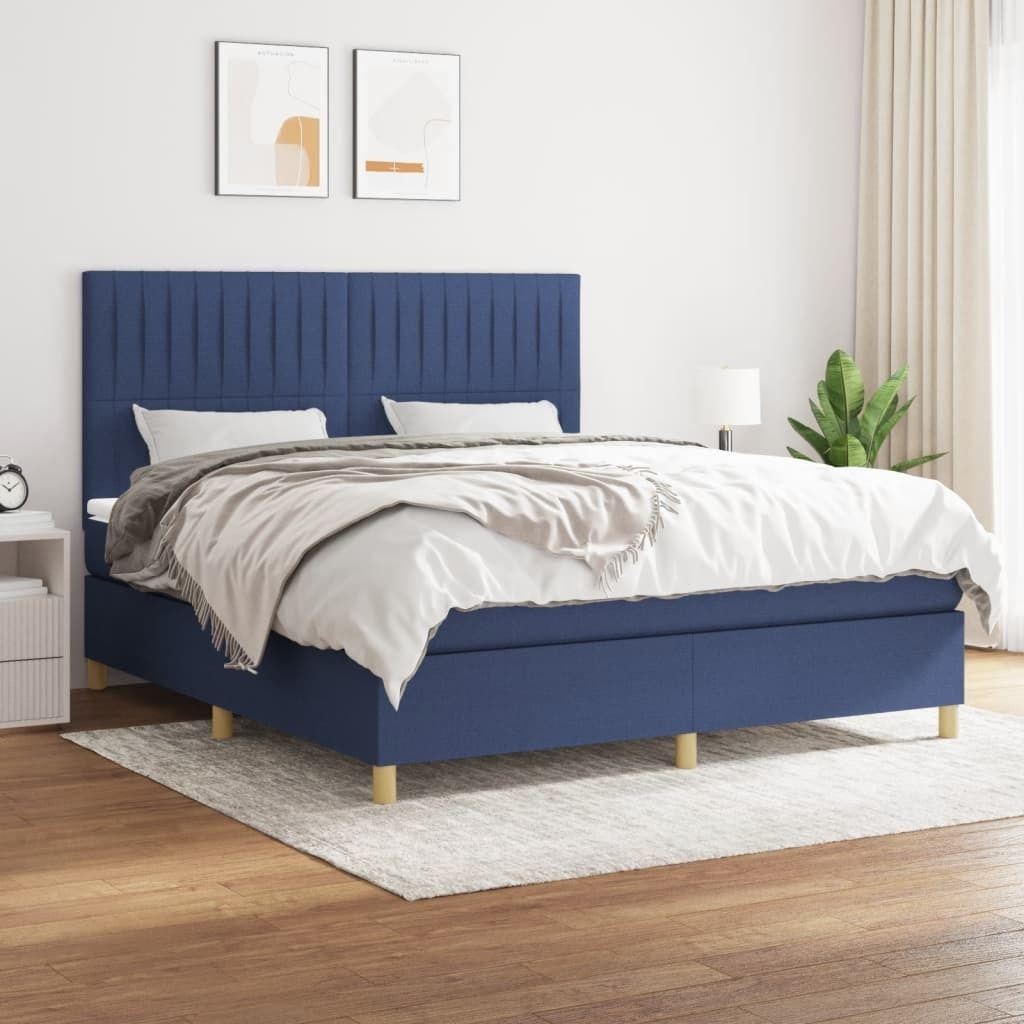 vidaXL Boxspringbett mit Matratze Blau 180x200 cm Stoff - Boxspringbett - Boxspringbetten - Bett - Schlafzimmermöbel