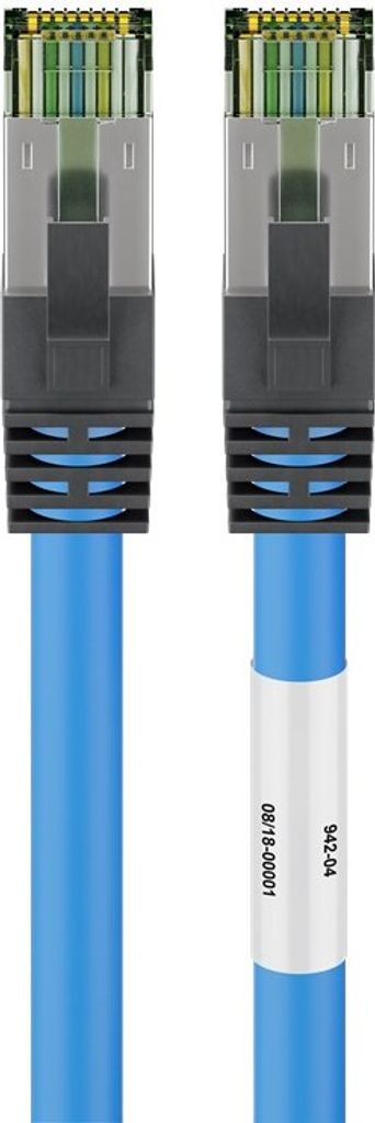 goobay RJ45 CAT 6A 500 MHz Patchkabel mit CAT 8.1 S/FTP Rohkabel mit halogenfreiem Kabelmantel AWG 24 blau 10 m