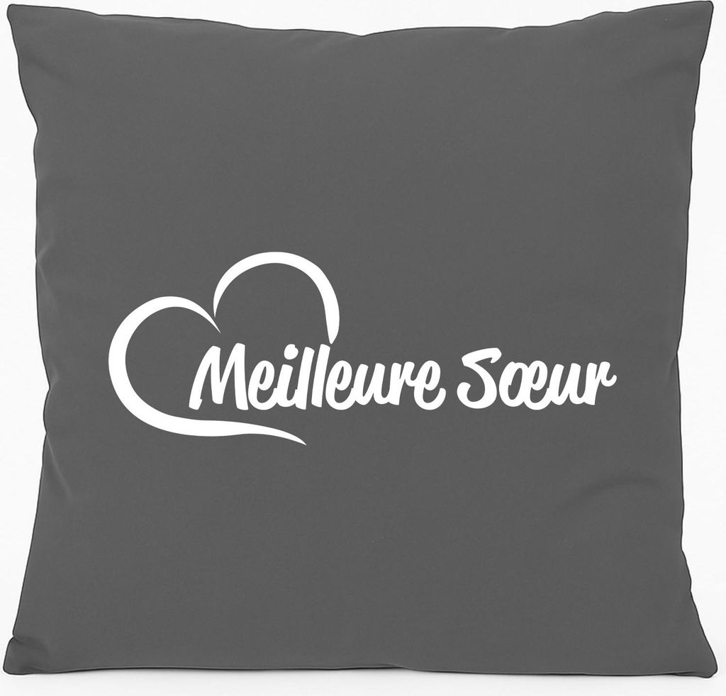 Huuraa Sofakissen Meilleure Sœur Cœur Geschenk 40x40cm mit Füllung Steel Grey Baumwolle Meilleure Sœur Mitbringsel