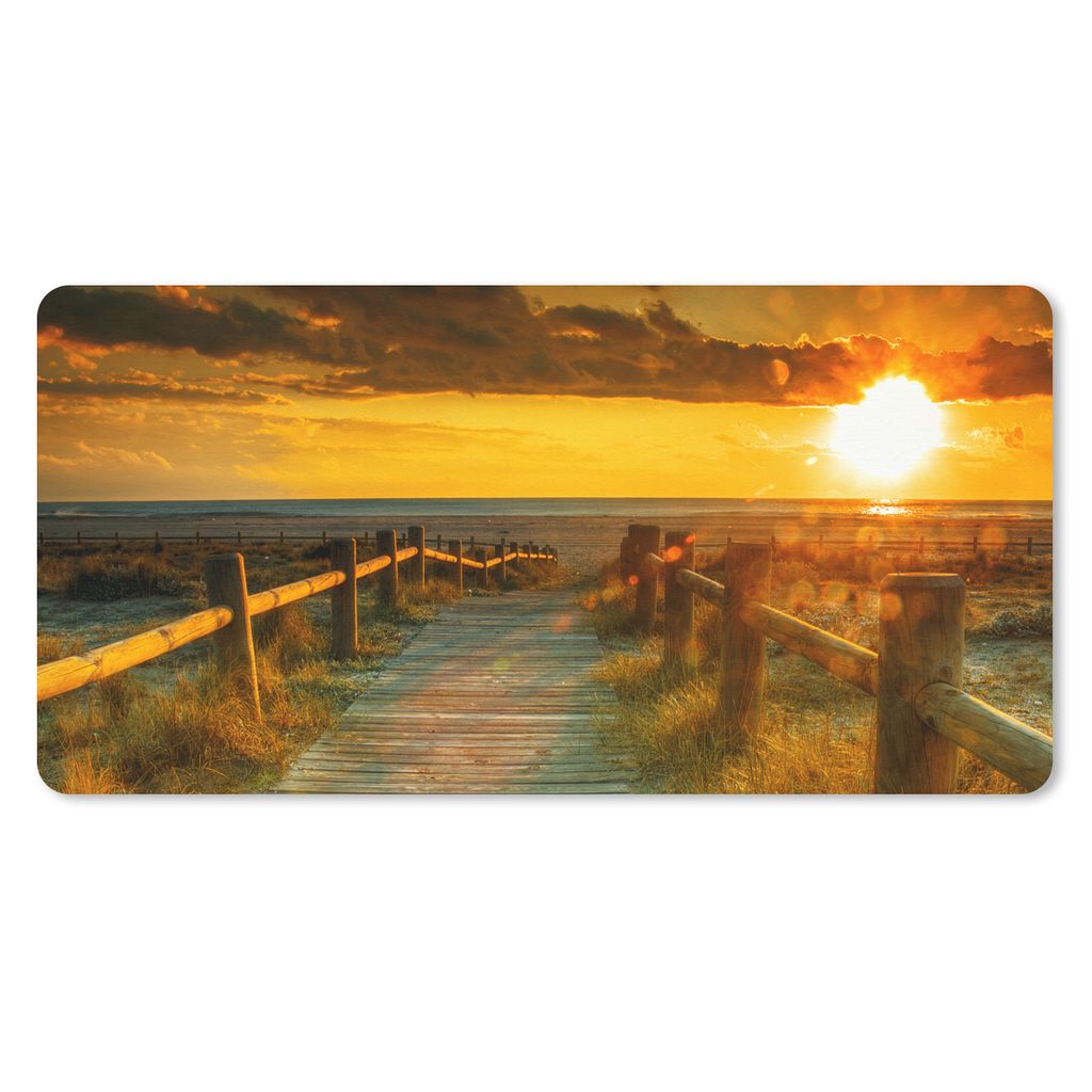 MuchoWow Schreibtischunterlage Sonne - Strand - Düne - Horizont - Gras - Weg - Orange 80x40 cm - XXL Mauspad - Gaming Mauspad