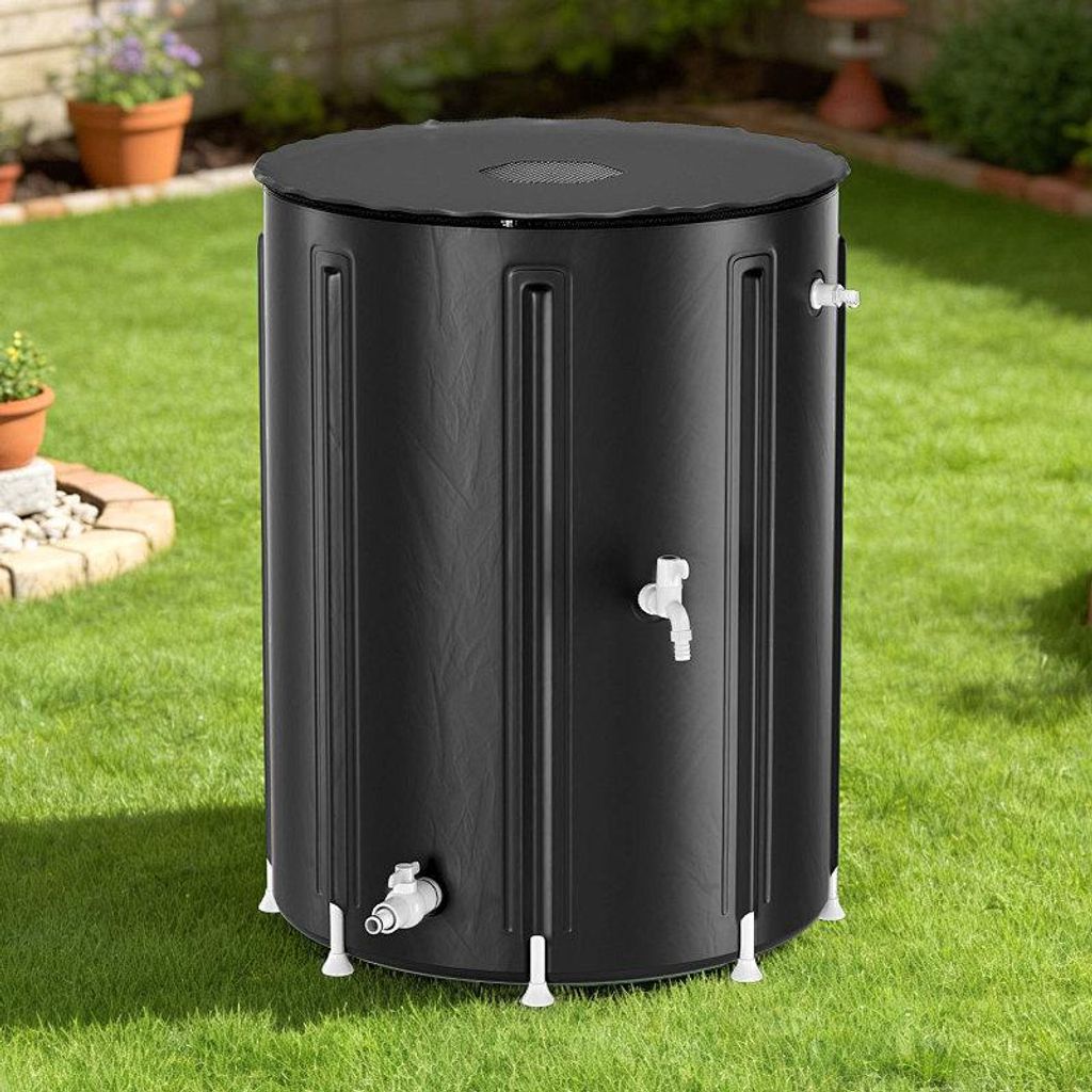 Ikodm 500L Regentonne Faltbar Schwarz mit Hahn – Regenwassertonne Regenfass Wassertank PVC Regenwasserspeicher für Garten