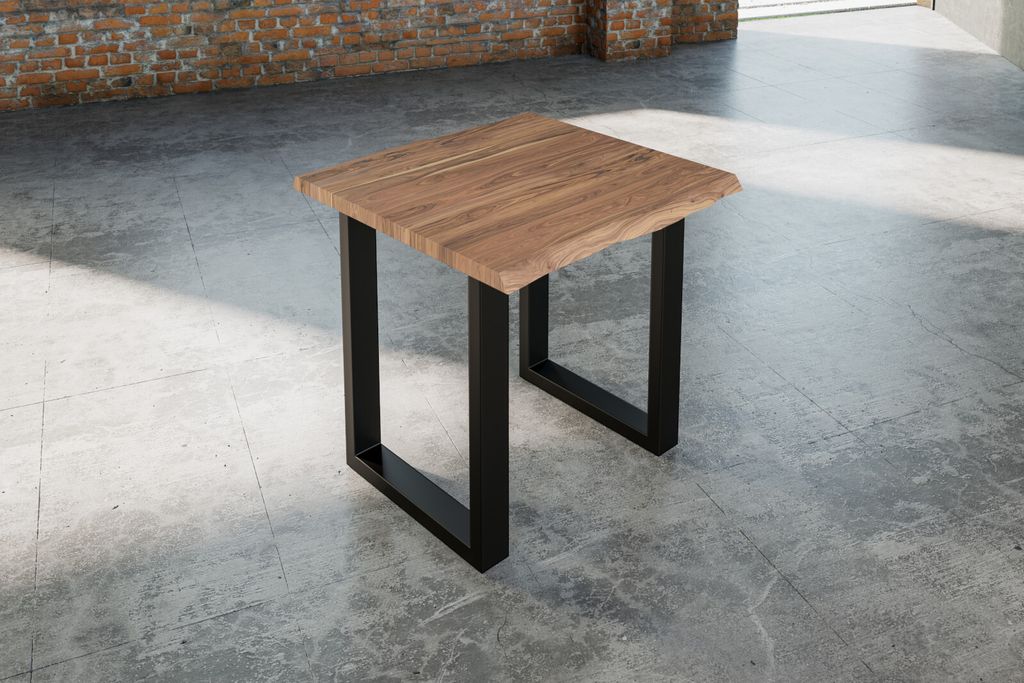 Esstisch Baumkante massiv Akazie stone 80 x 80 schwarz Lauren