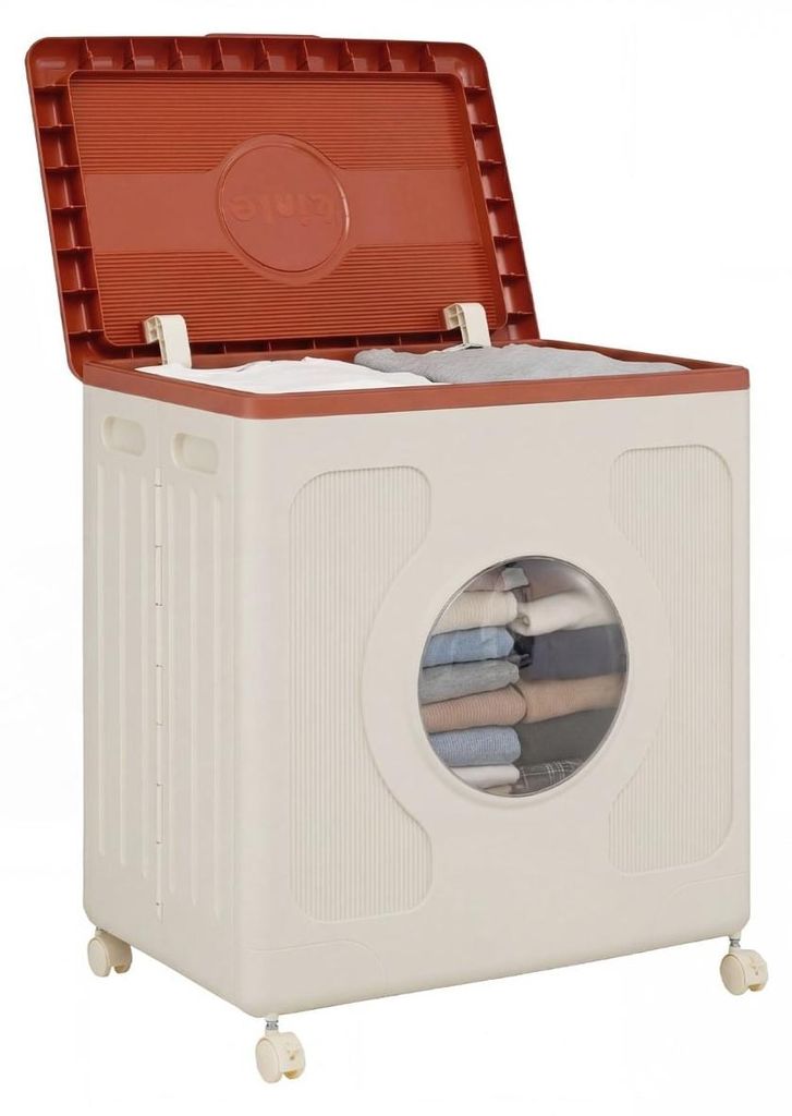 Kleideraufbewahrungsbox mit Deckel, Rollen, 45 l, Orange