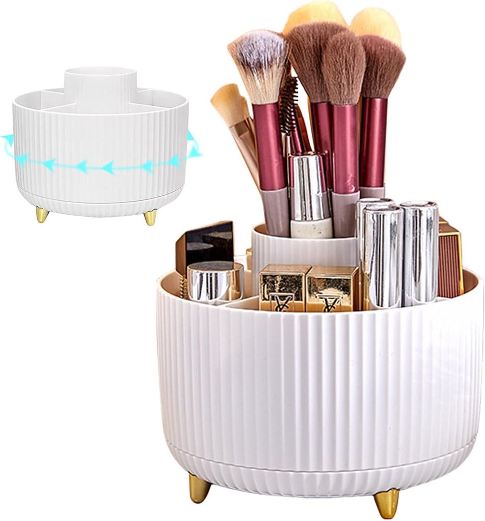 Tragbare Box mit 360°-Drehung, multifunktionaler Organizer für Bürsten und Kosmetikartikel, ideal zur Aufbewahrung im Schlafzimmer oder auf Reisen.