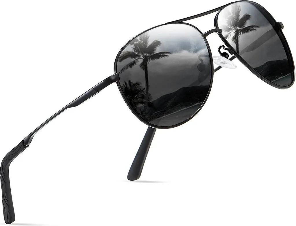 Occhiali Da Sole Polarizzati Uomo – Modello Classico Retro Nero, Lenti TAC Con Protezione UV400, Forma Rotonda Stile Pilota, Inclusa Custodia