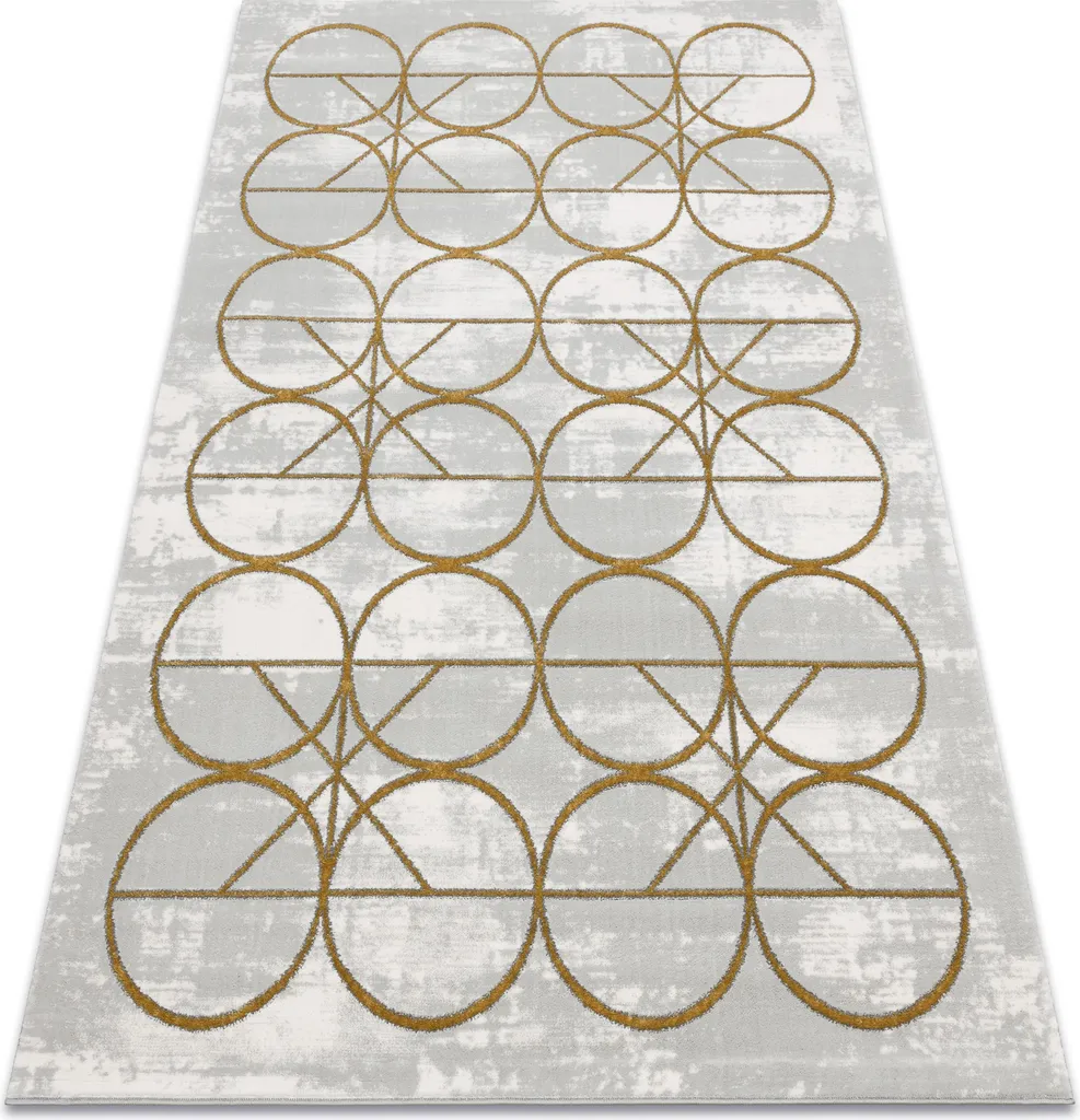 Grand Tapis Moelleux Glamour Cercles Or et Crème Chic 140x190 cm