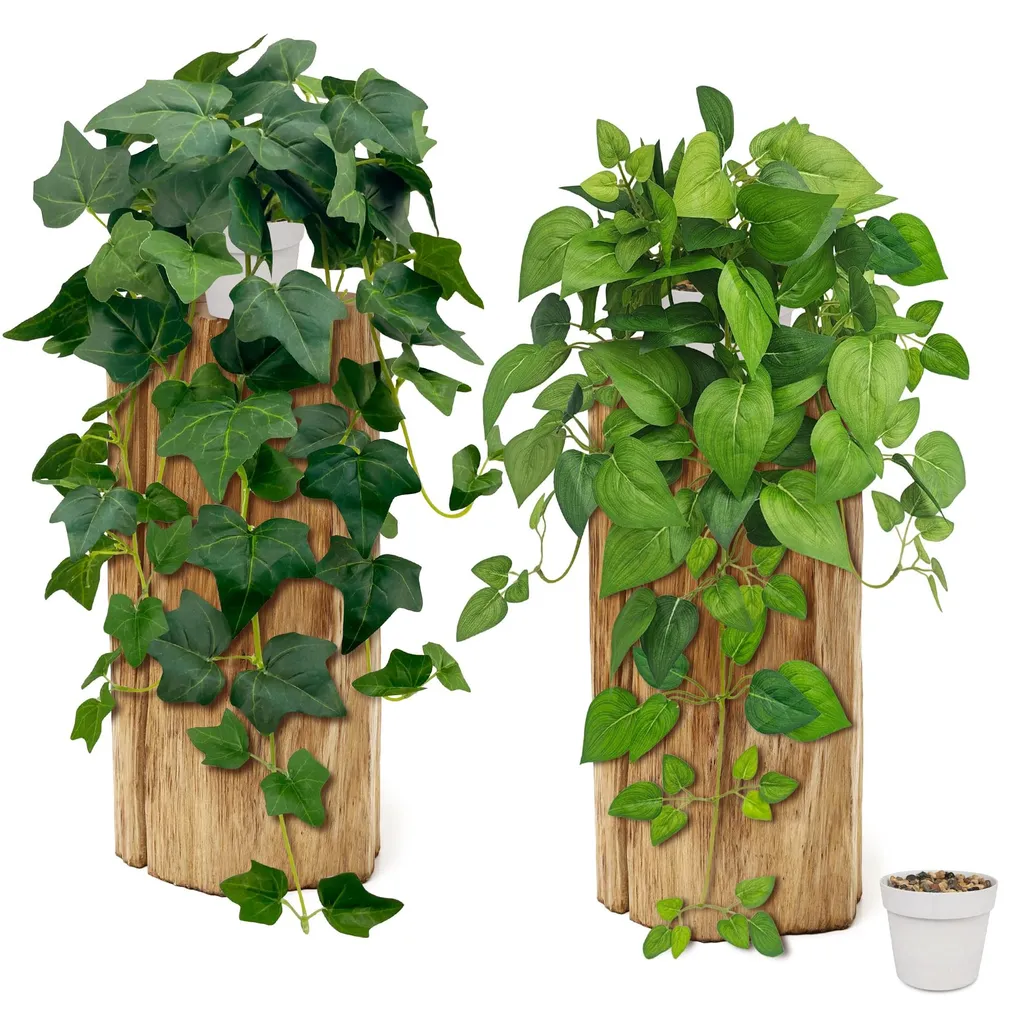 2 Plantes Suspendues Artificielles 68cm Lierre Tombant avec Pots Noirs