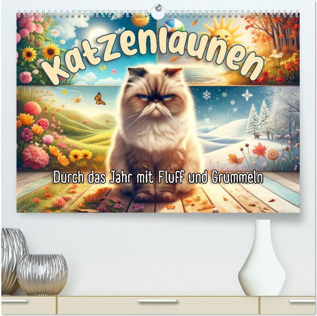 Katzenlaunen - Durch das Jahr mit Fluff und Grummeln (hochwertiger Premium Wandkalender 2026 DIN A2 quer), Kunstdruck in Hochglanz