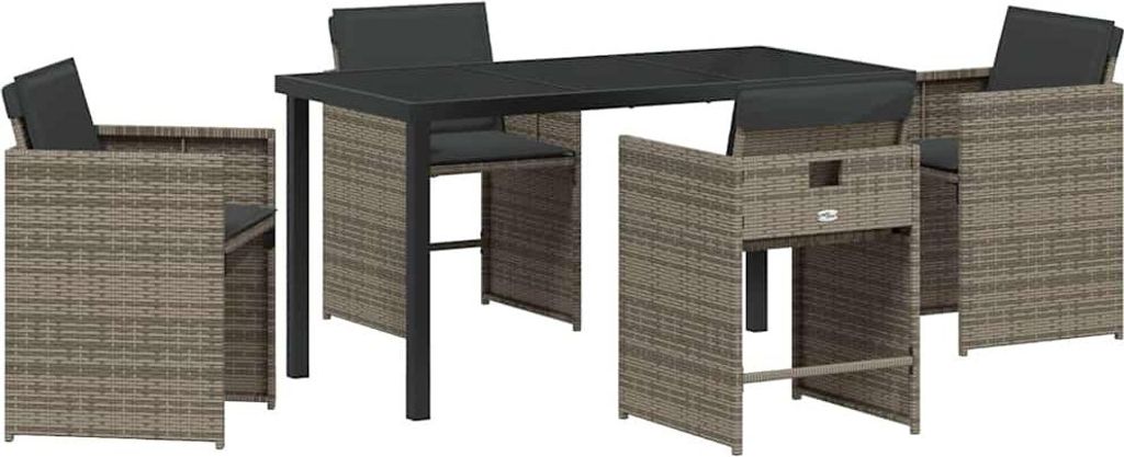 vidaXL Garten Essgruppe mit Kissen 5 pcs Grau Poly-Rattan