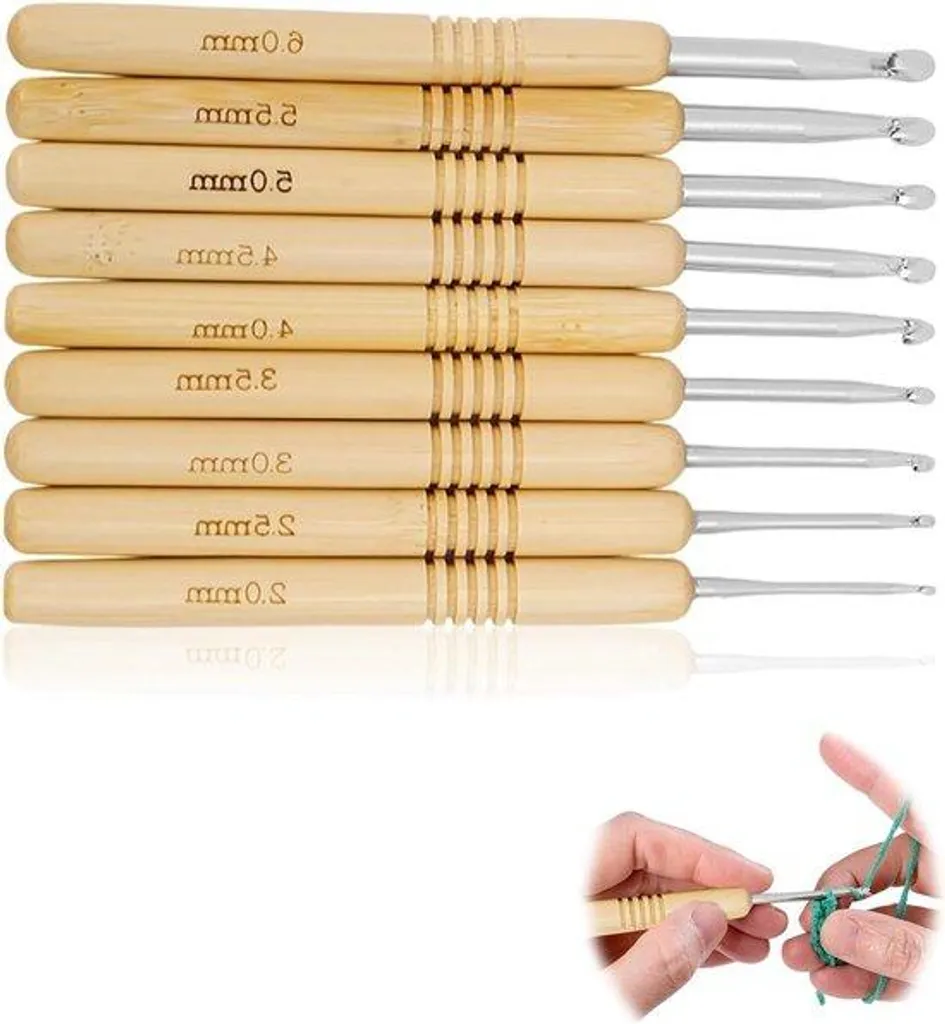 Set de crochets pour arthrose avec manche en bambou 30 mm de 9 pcs