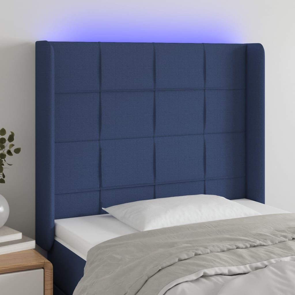Cloris Designermöbel LED Kopfteil Blau 103x16x118/128 cm Stoff 2024 Neu