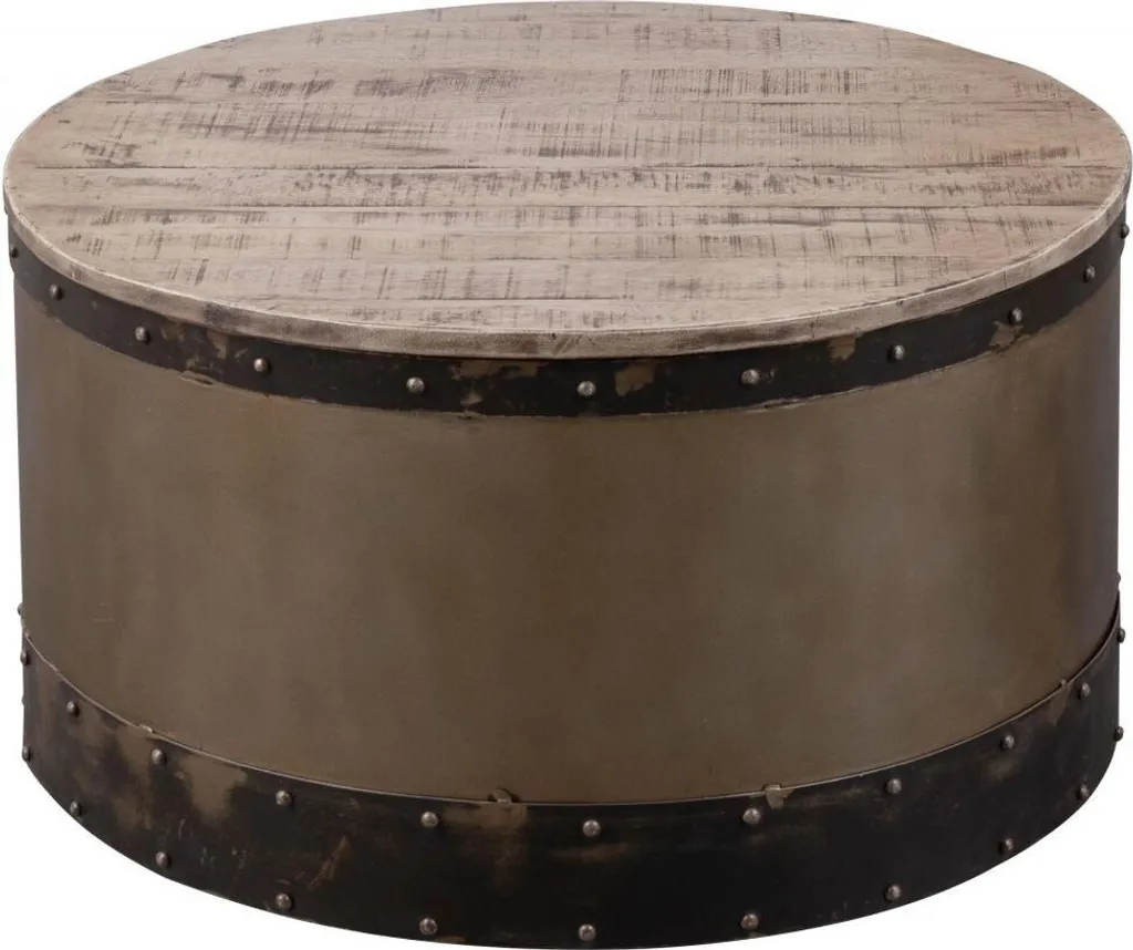 Table de salon carrée en manguier massif marron 78cm style industriel chic