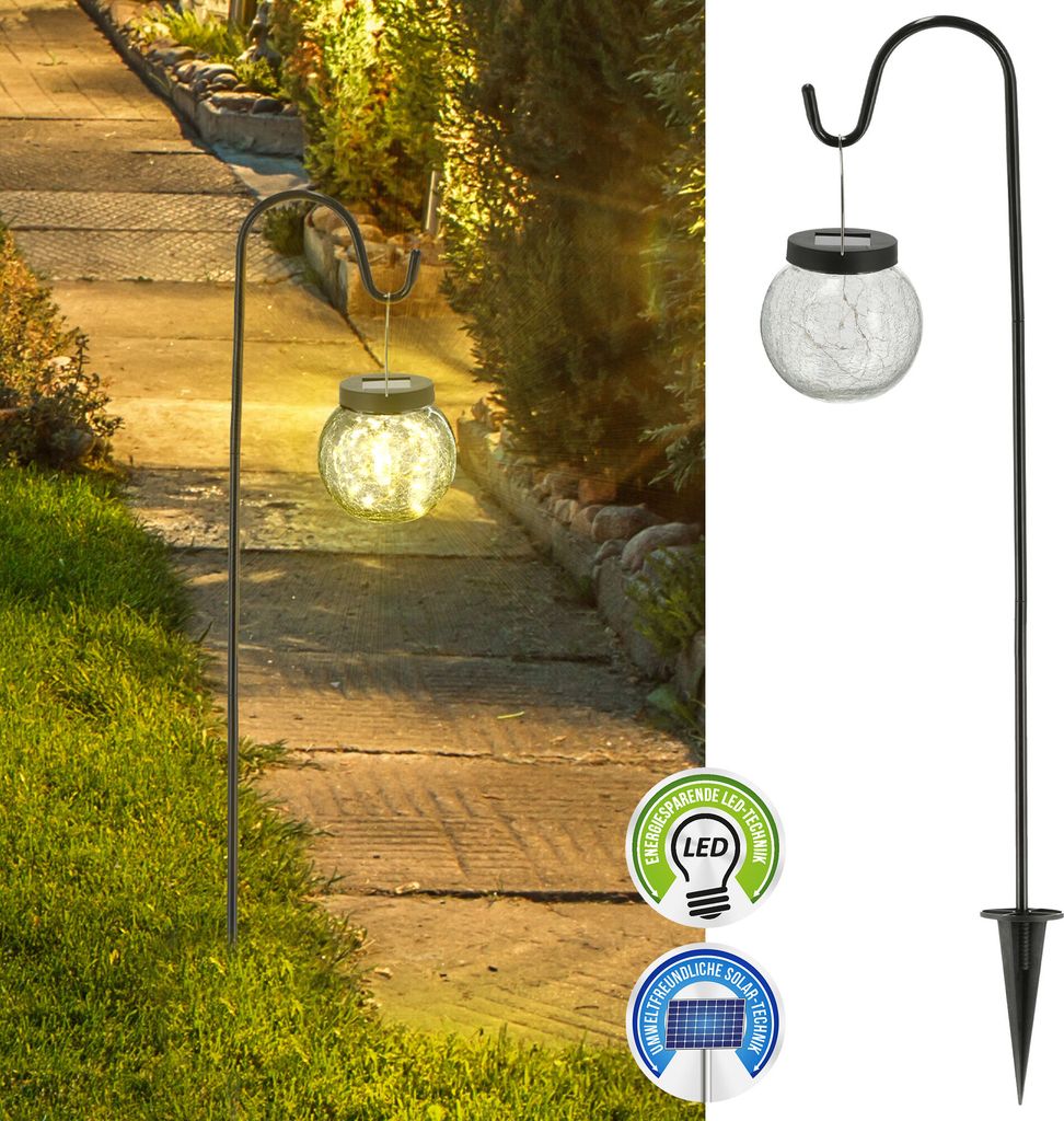 Solar LED Leuchte H70cm Gartenstecker Kugel Crackle-Design Produktbild 
