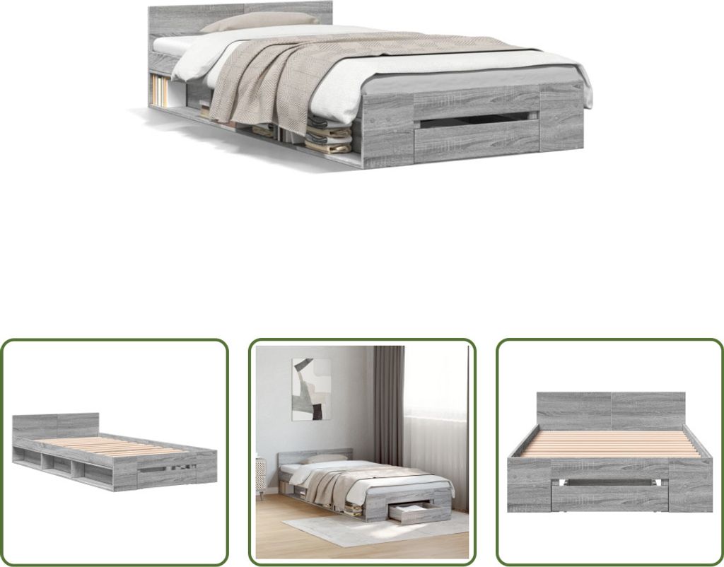 The Living Store Bettgestell mit Schublade Grau Sonoma Produktbild 